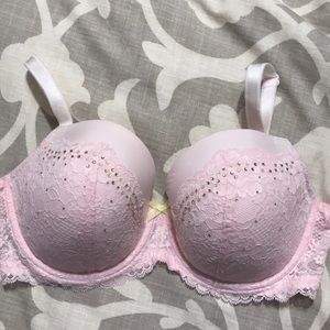 VS Pink Rhinestone Lace Bra